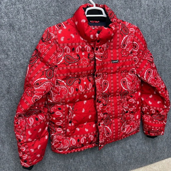 Levis red paisley puffer jacket coat men's size S Small - Picture 3 of 11